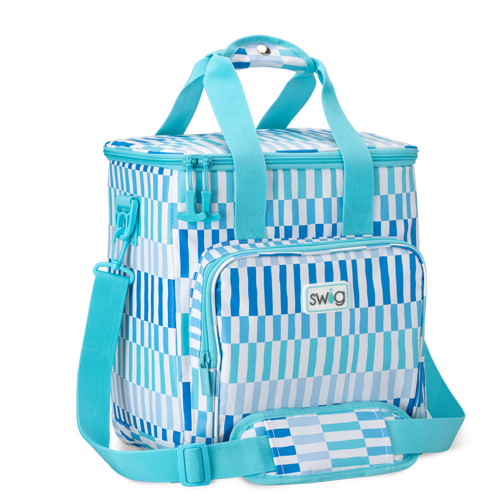 Swig Life Glacier Stripe Insulated Boxxi 24 Cooler with top handle and shoulder strap can carry up to 24 liters