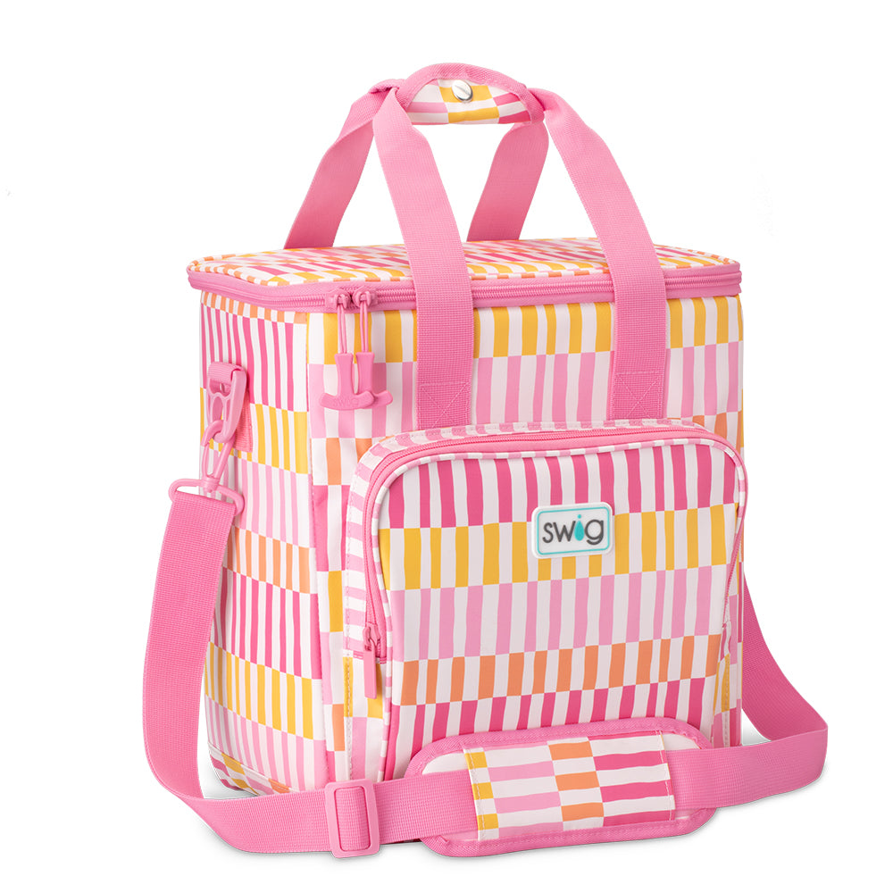Swig Life Sherbet Stripe Insulated Boxxi 24 Cooler with top handle and shoulder strap can carry up to 24 liters