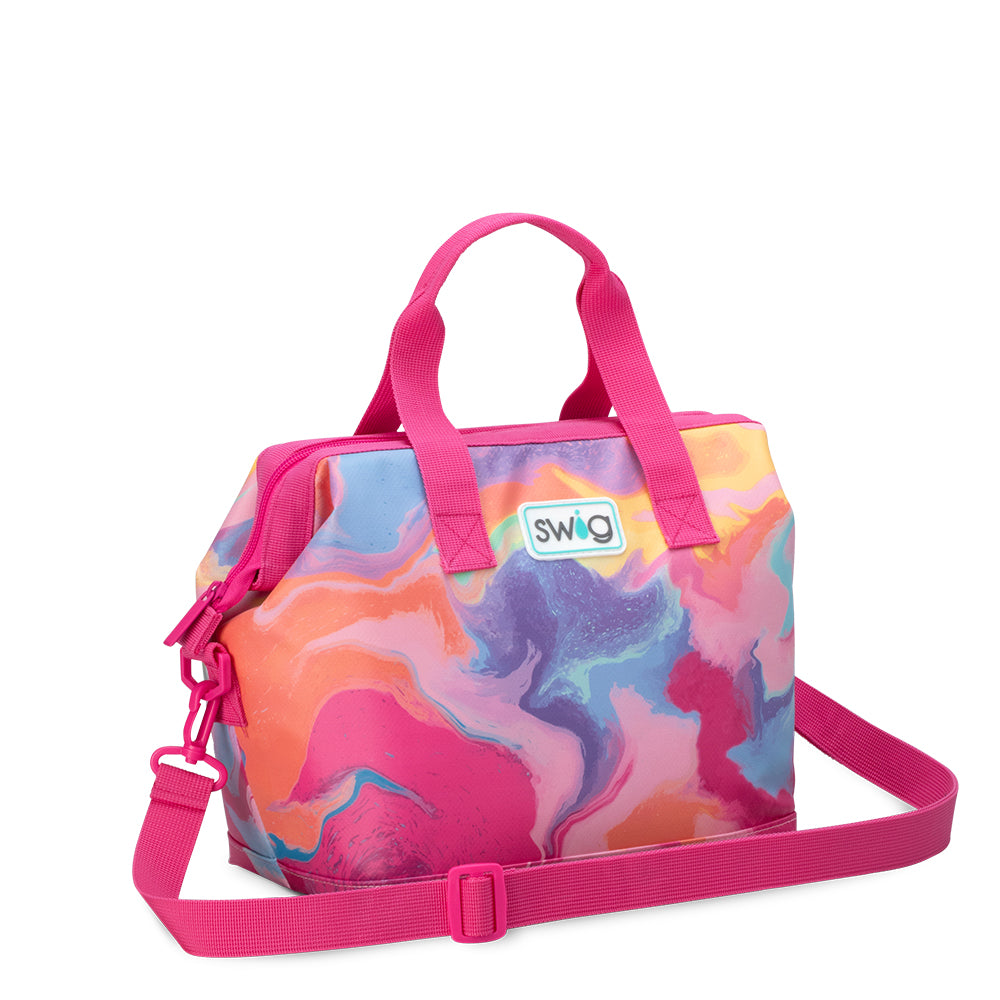 Swig Life Candy Crush Insulated Packi 12 Cooler with zip enclosure, top handle, and shoulder strap
