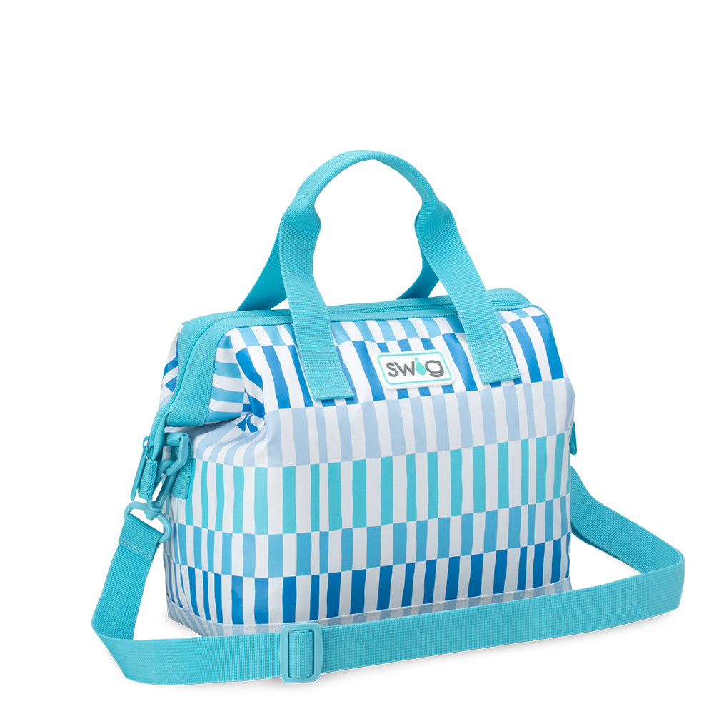 Swig Life Glacier Stripe Insulated Packi 12 Cooler with zip enclosure, top handle, and shoulder strap