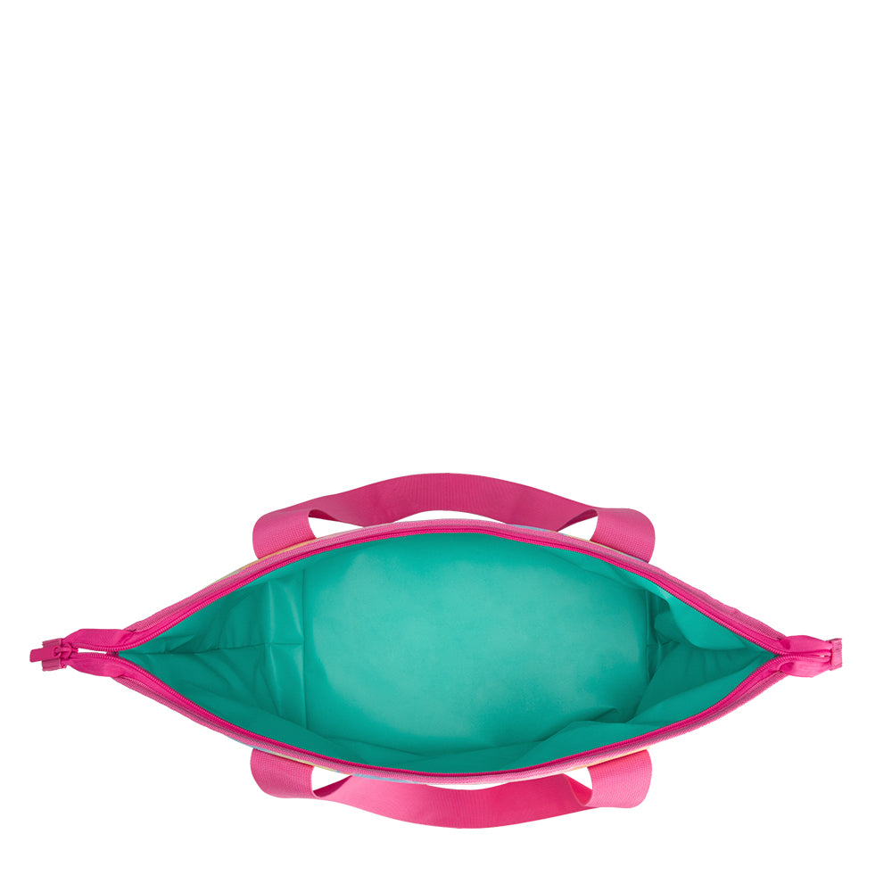 Swig Life Candy Crush Insulated Zippi Cooler inside view with aqua insulated liner