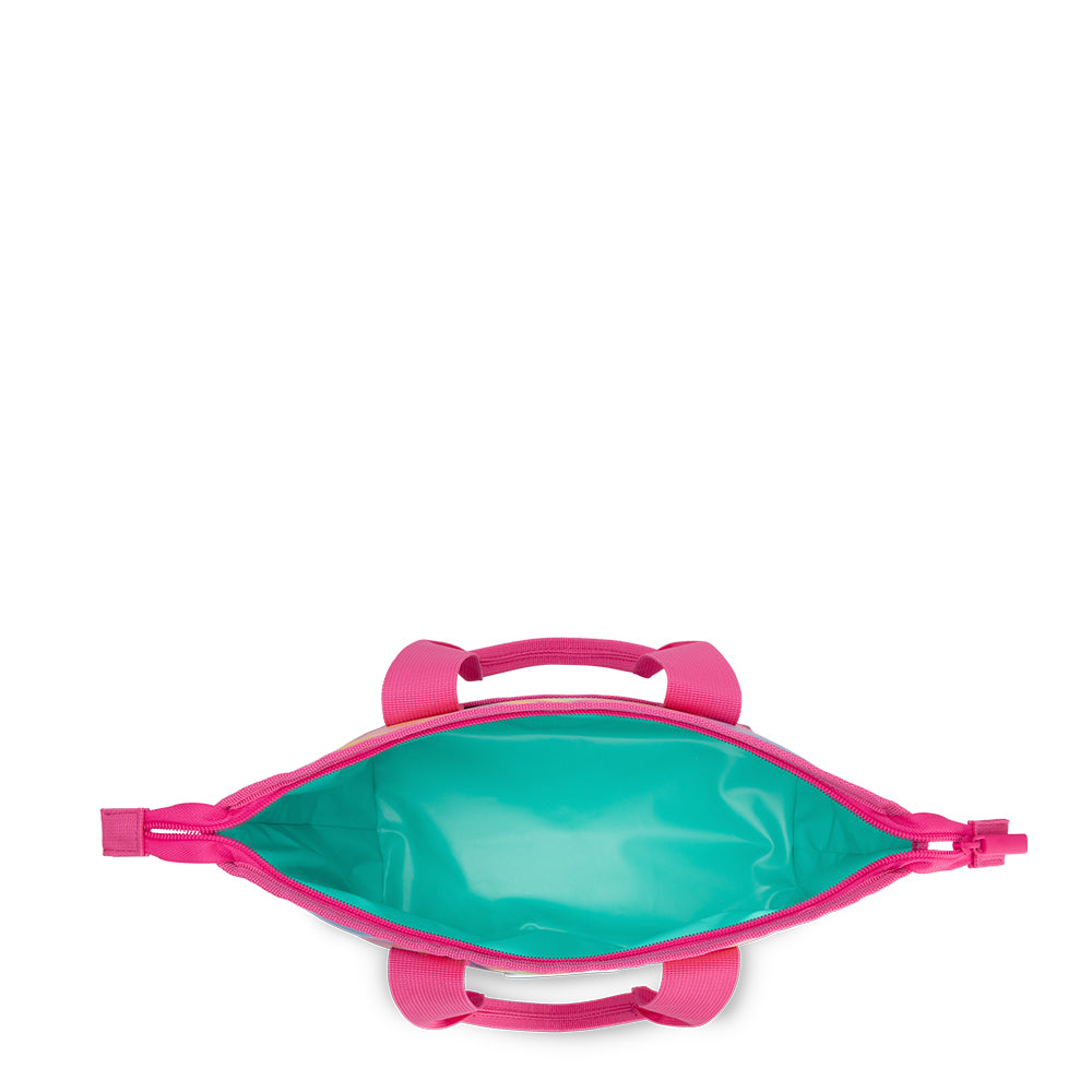 Swig Life Candy Crush Lunchi Lunch Bag shown open from the top with an insulated liner