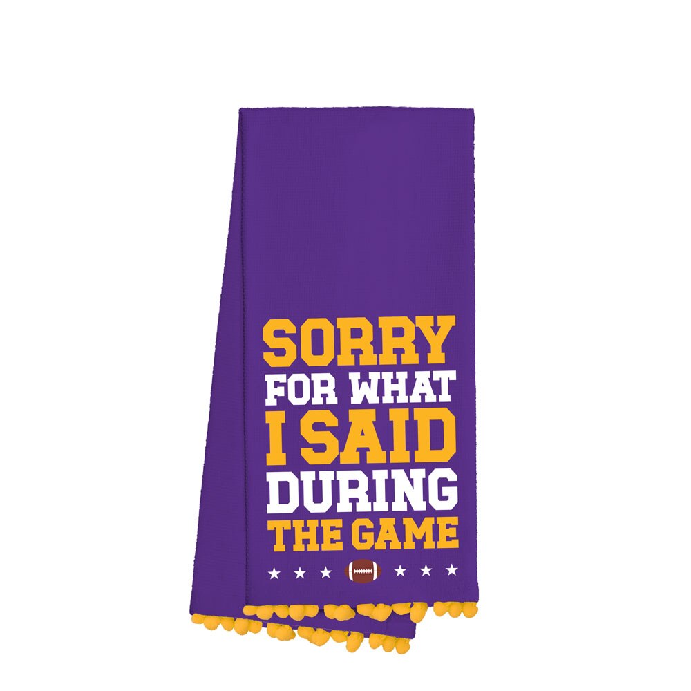 Sorry For What I Said During The Game Purple + Yellow Tea Towel