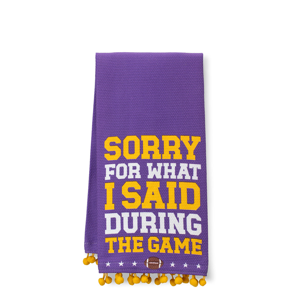 Sorry For What I Said During The Game Purple + Yellow Tea Towel