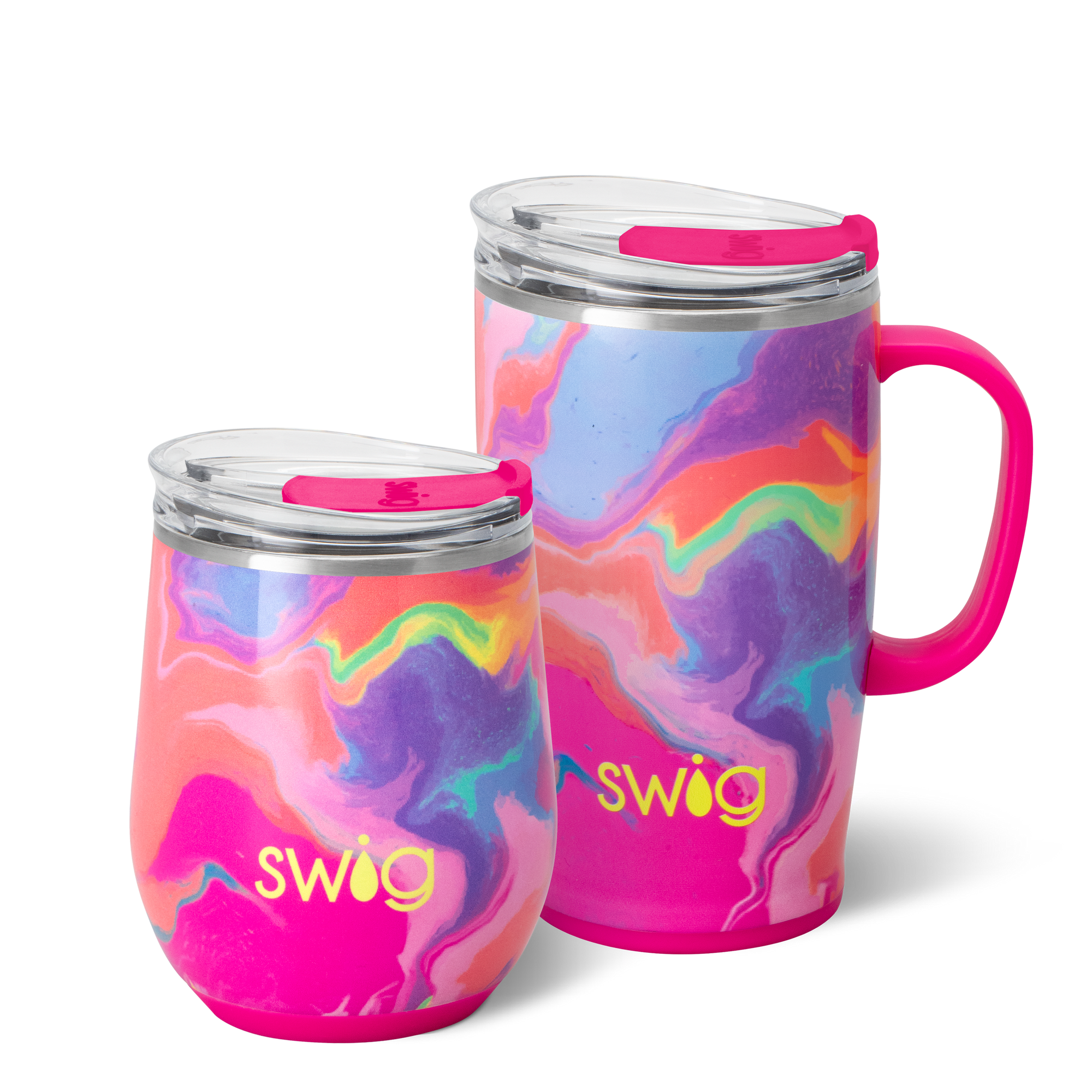 Swig Life Candy Crush AM+PM Set including a 22oz Travel Mug and a 32oz Tumbler