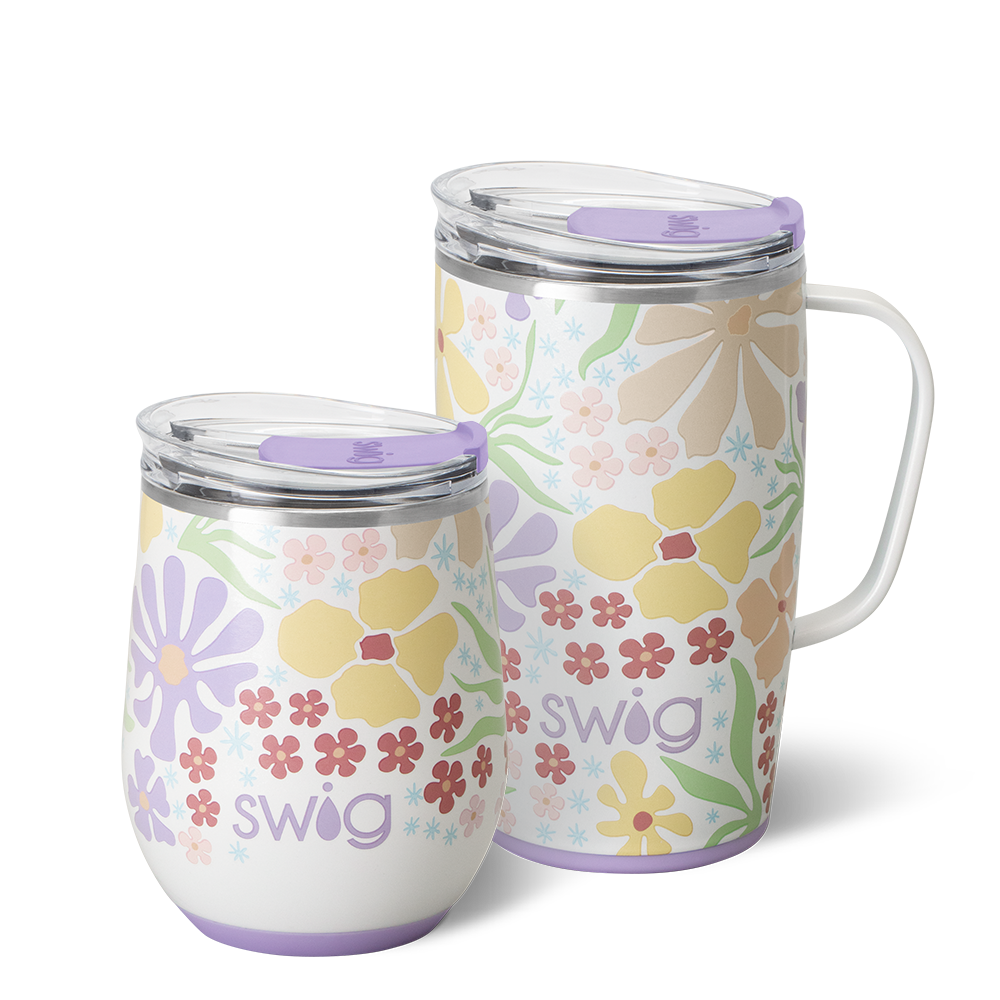 Swig Life Fresh Cut AM + PM Set including a 12oz Stemless Wine Cup and an 18oz Travel Mug