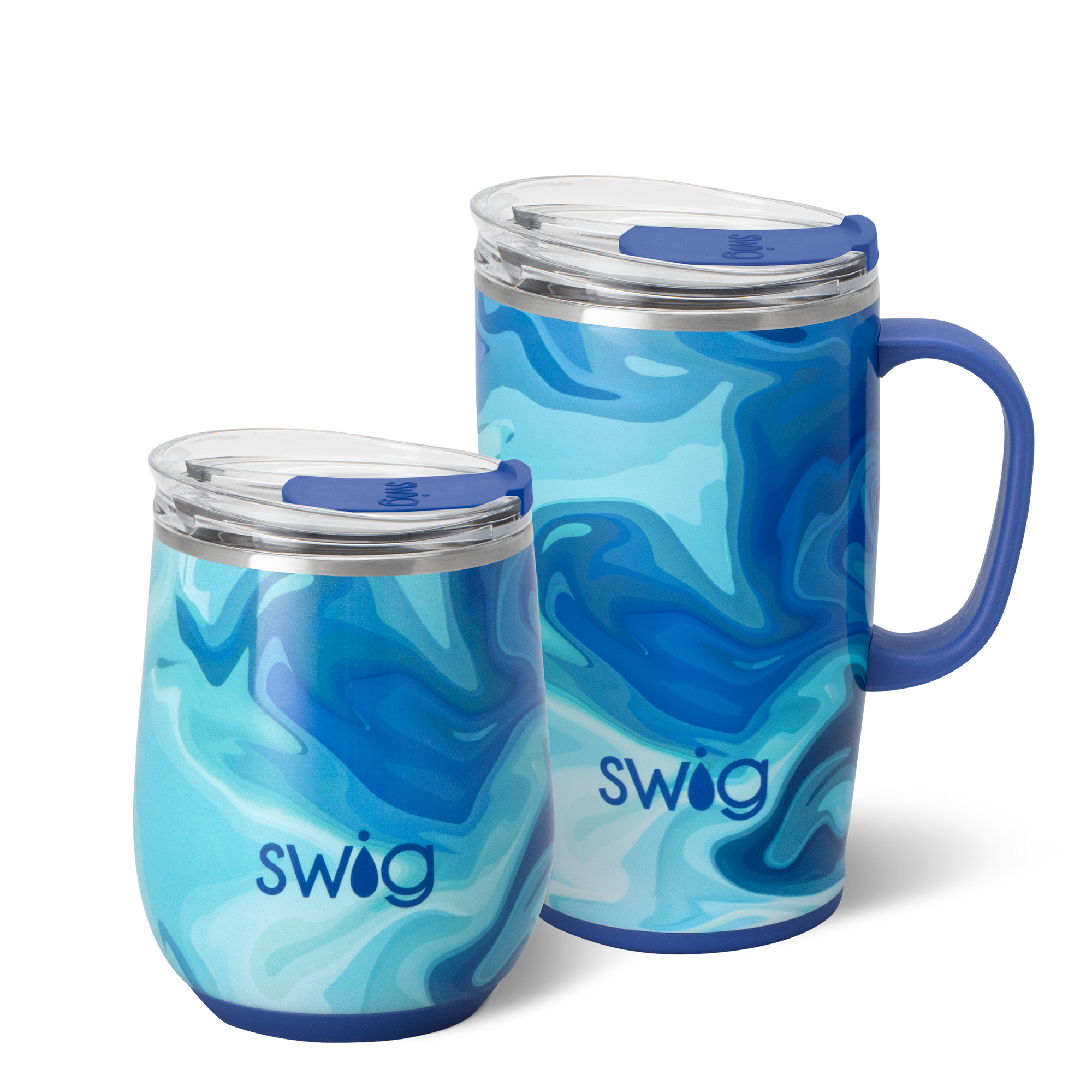 Swig Life Blue Lagoon AM+PM Set including a 22oz Travel Mug and a 32oz Tumbler