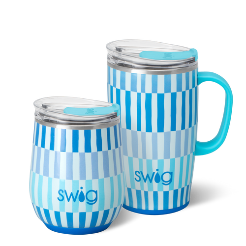 Swig Life Glacier Stripe AM+PM Set including a 22oz Travel Mug and a 32oz Tumbler