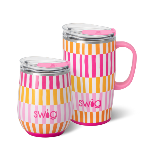 Swig Life Sherbet Stripe AM+PM Set including a 22oz Travel Mug and a 32oz Tumbler