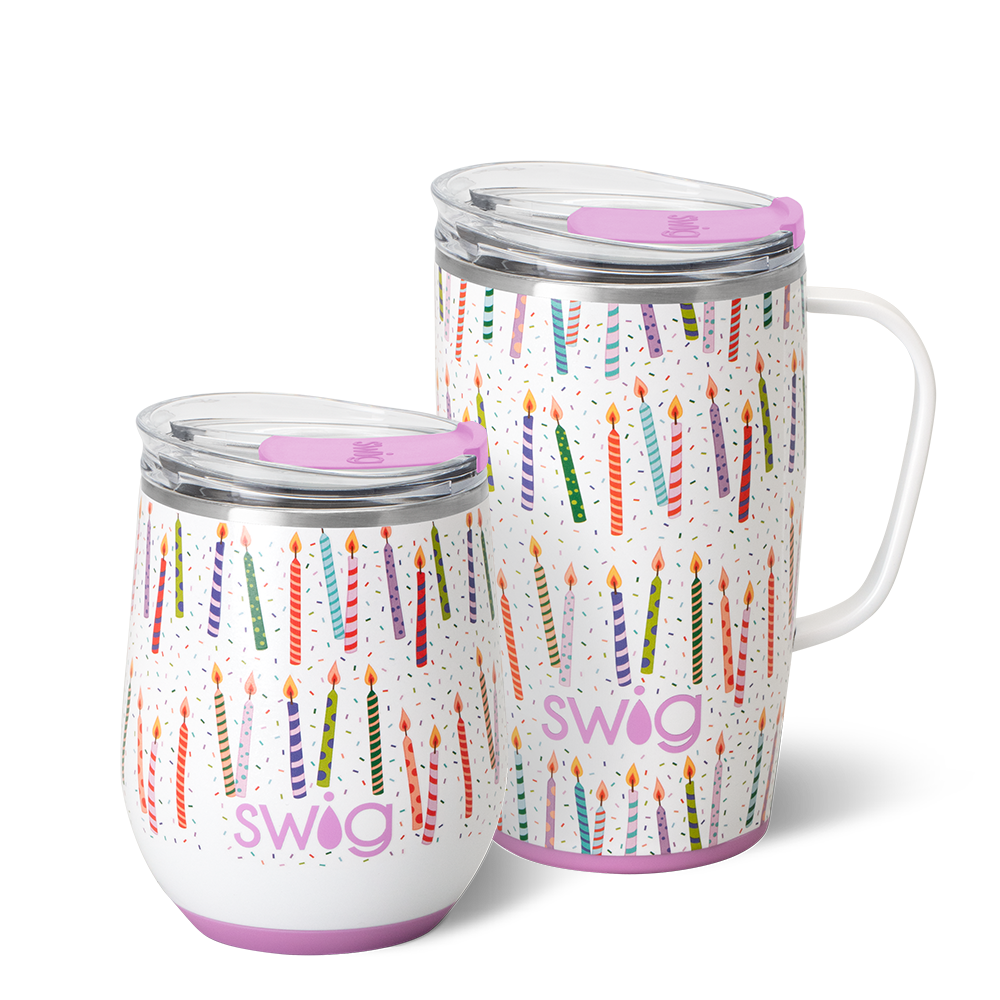 Swig Life Make a Wish AM + PM Set including a 12oz Stemless Wine Cup and an 18oz Travel Mug