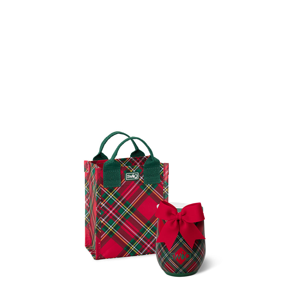 Christmas Plaid Stemless Wine Gift Set