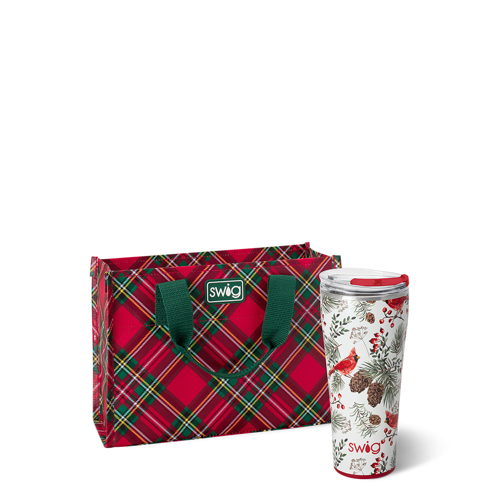 Winter Cardinals + Christmas Plaid Tumbler Gift Set