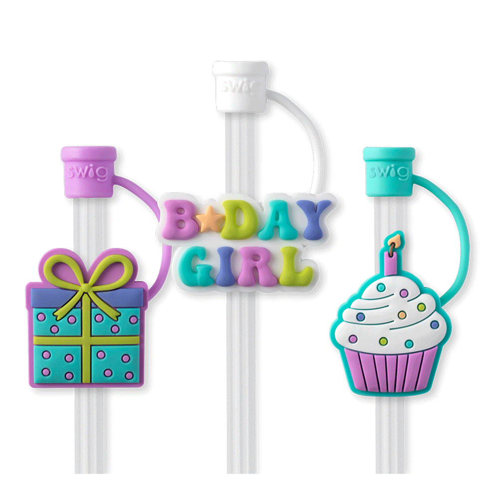 Swig Life Make a Wish Straw Topper Set Animation showing silicone caps coming on and off of straws