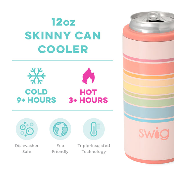 Swig Life 12oz Good Vibrations Skinny Can Cooler temperature infographic - cold 9+ hours or hot 3+ hours