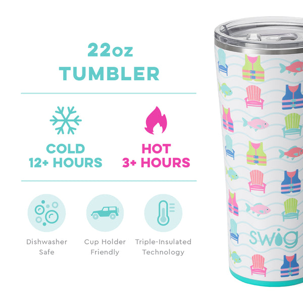 Swig Life 22oz Lake Girl Tumbler temperature infographic - cold 12+ hours or hot 3+ hours