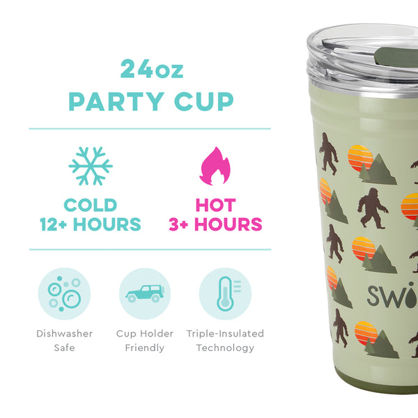 Swig Life 24oz Wild Thing Party Cup temperature infographic - cold 12+ hours or hot 3+ hours