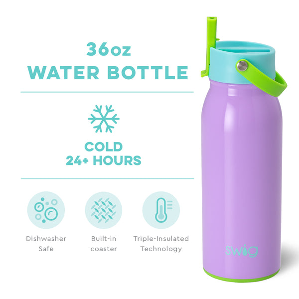 Swig Life 36oz Ultra Violet Insulated Flip + Sip Cap Water Bottle temperature infographic - cold 24+ hours or hot 3+ hours
