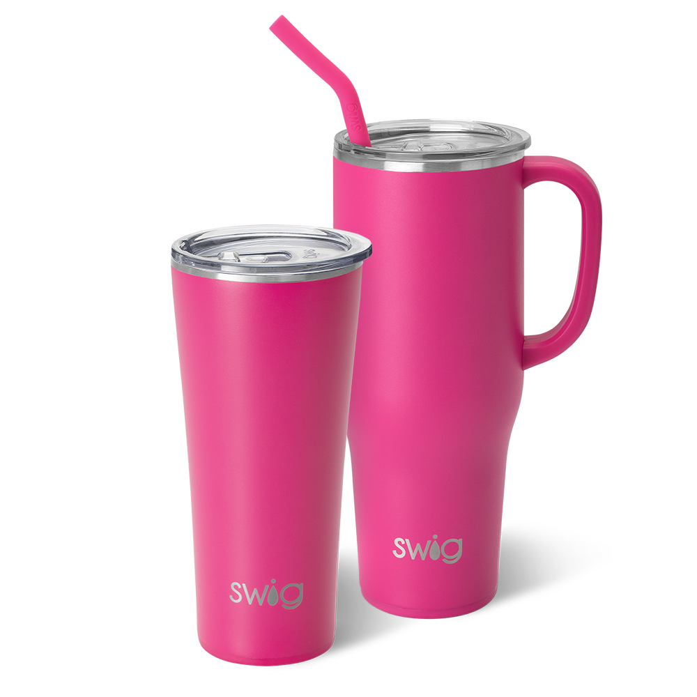 Swig Life Hot Pink Mega Set including a 32oz Hot Pink Tumbler and a 40oz Hot Pink Mega Mug
