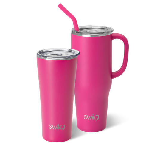 Swig Life Hot Pink Mega Set including a 32oz Hot Pink Tumbler and a 40oz Hot Pink Mega Mug
