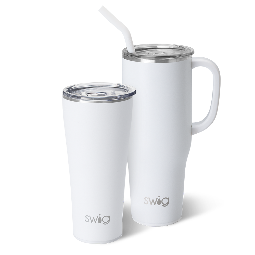 Swig Life White Mega Set including a 32oz White Tumbler and a 40oz White Mega Mug