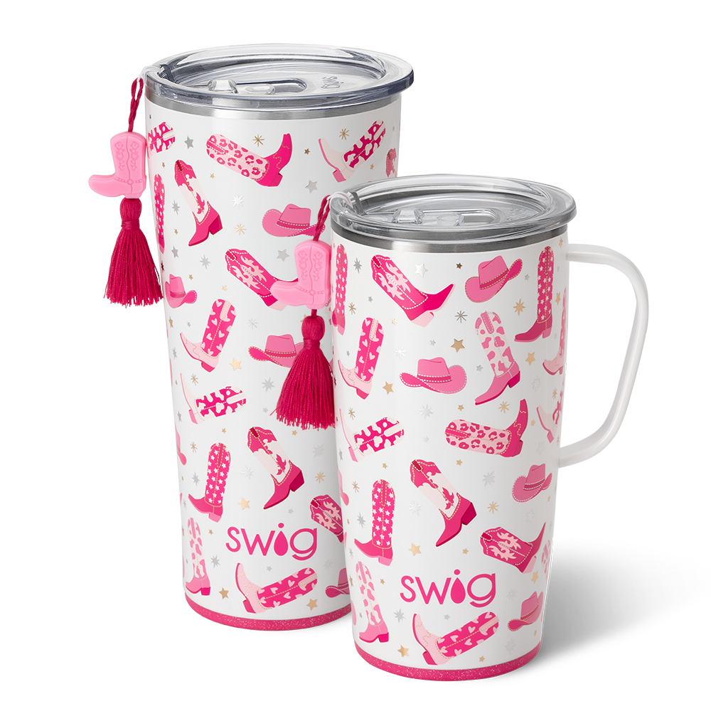 Swig Life Let's Go Girls XL Set including a 22oz Let's Go Girls Travel Mug and a 32oz Let's Go Girls Tumbler