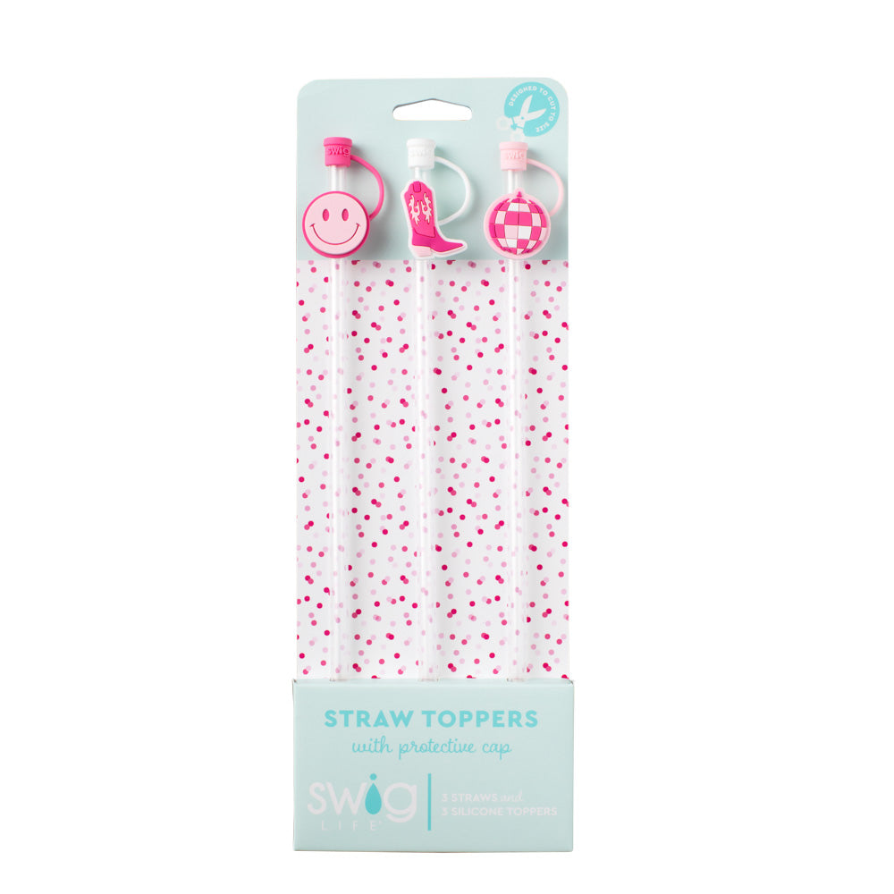 Swig Life Let's Go Girls Straw Topper Set including three straws and three silicone toppers