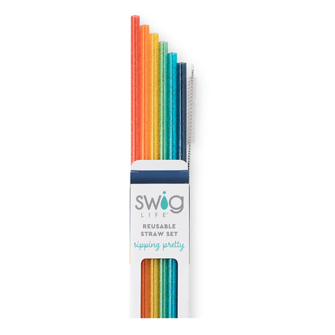Red, White & Blue Glitter Reusable Straw Set