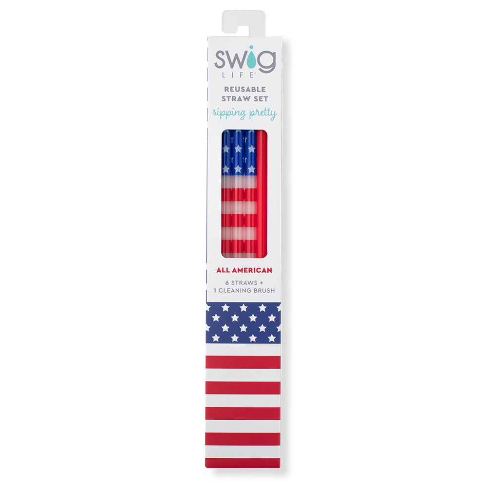 Swig Life All American Reusable Straw Set inside packaging