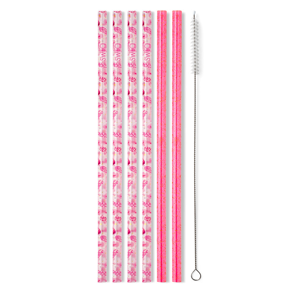 Swig Life Let's Go Girls + Pink Glitter Reusable Straw Set without packaging