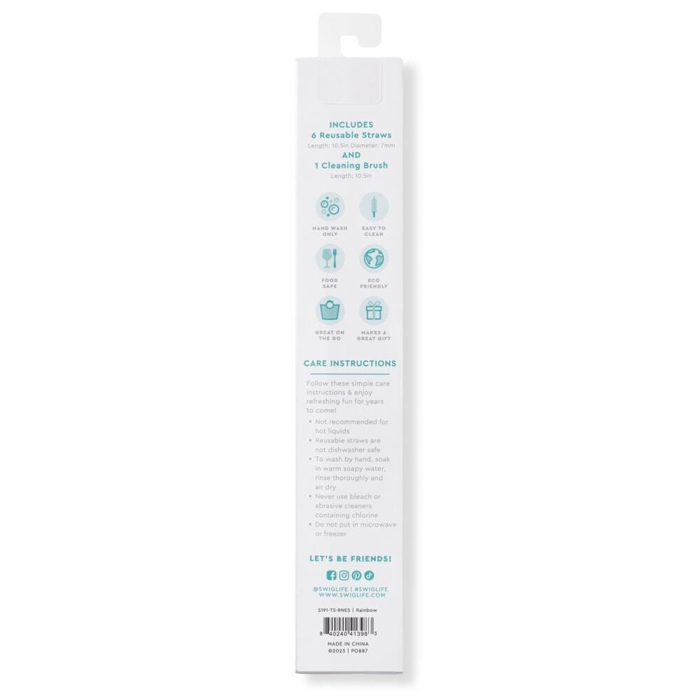Swig Life Rainbow Reusable Straw Set back of packaging