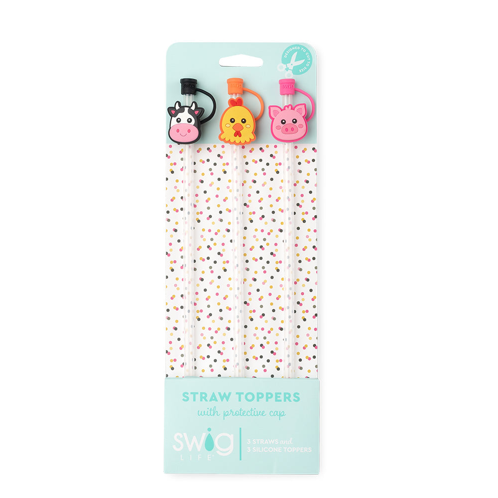 Swig Life Farm Straw Topper Set including three straws and three silicone toppers