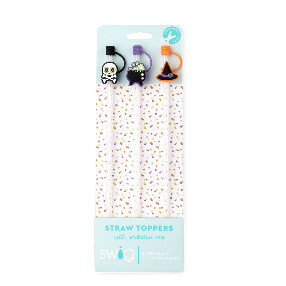 Swig Life Halloween Witch Straw Topper Set including three straws and three silicone topper protective caps