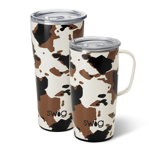Swig Life Hayride Cow Print XL Set including a 22oz On the Prowl Travel Mug and a 32oz On the Prowl Tumbler