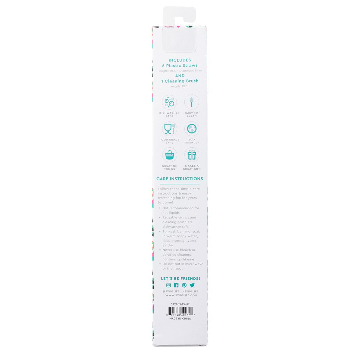 Swig Life Party Animal + Hot Pink Reusable Straw Set back of packaging