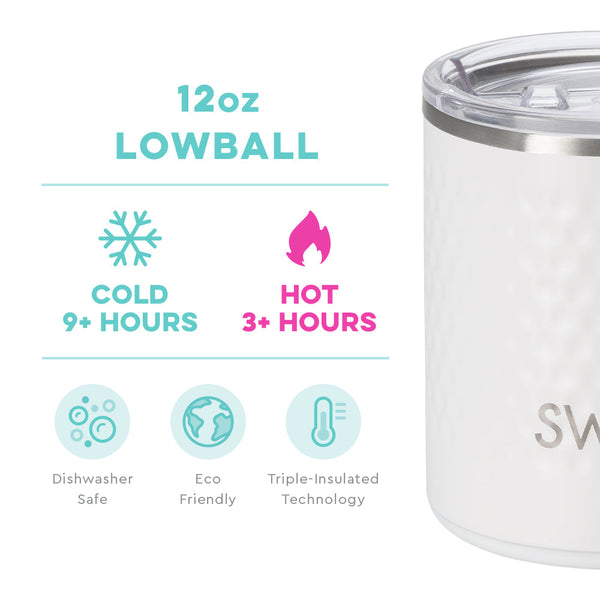 Swig Life 12oz Golf Partee Lowball Tumbler temperature infographic - cold 9+ hours and hot 3+ hours