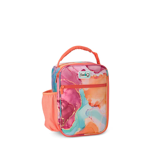 Swig Life Dreamsicle Insulated Boxxi Lunch Bag with top handle, side pocket, and front zipper pouch