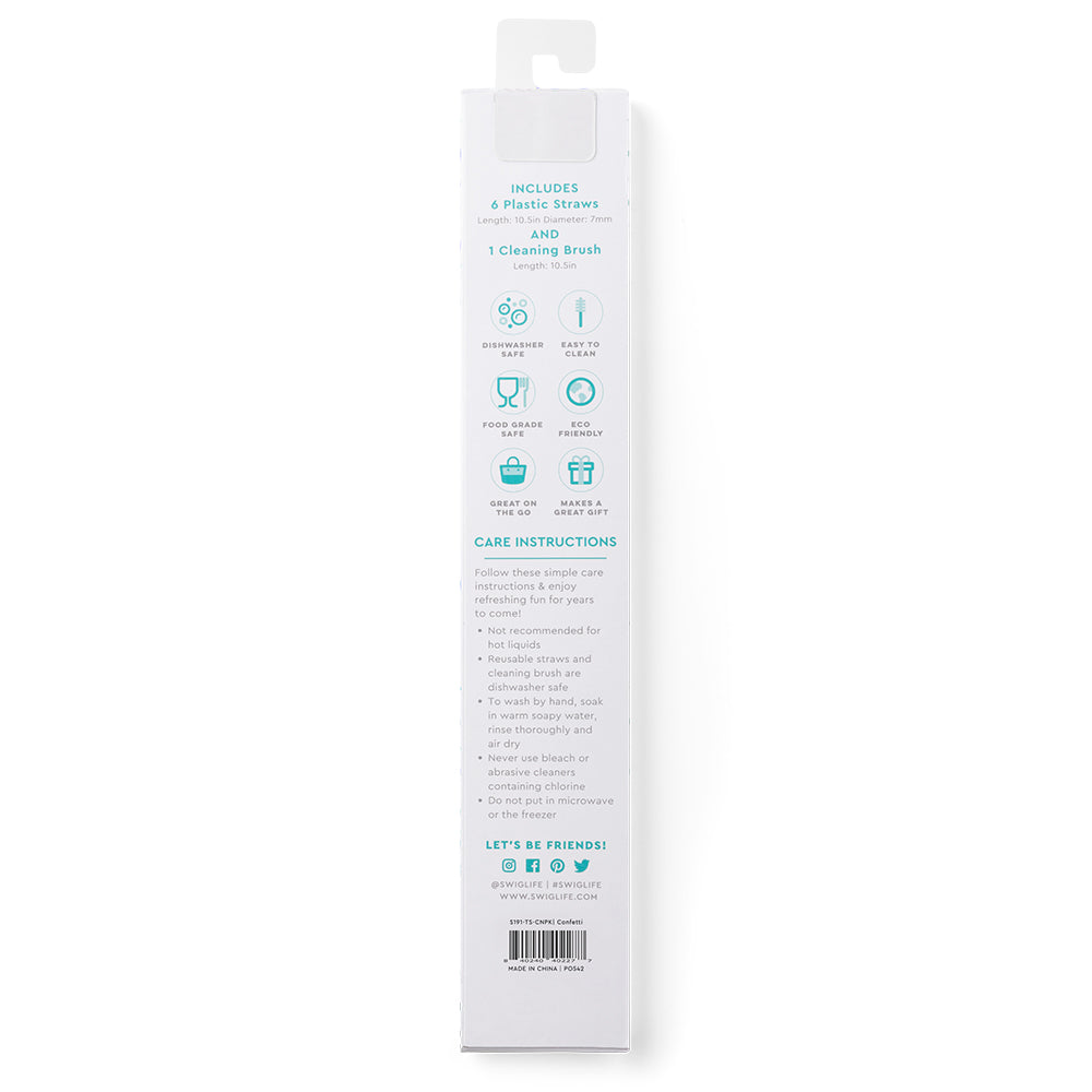 Swig Life Confetti + Pink Reusable Straw Set back of packaging