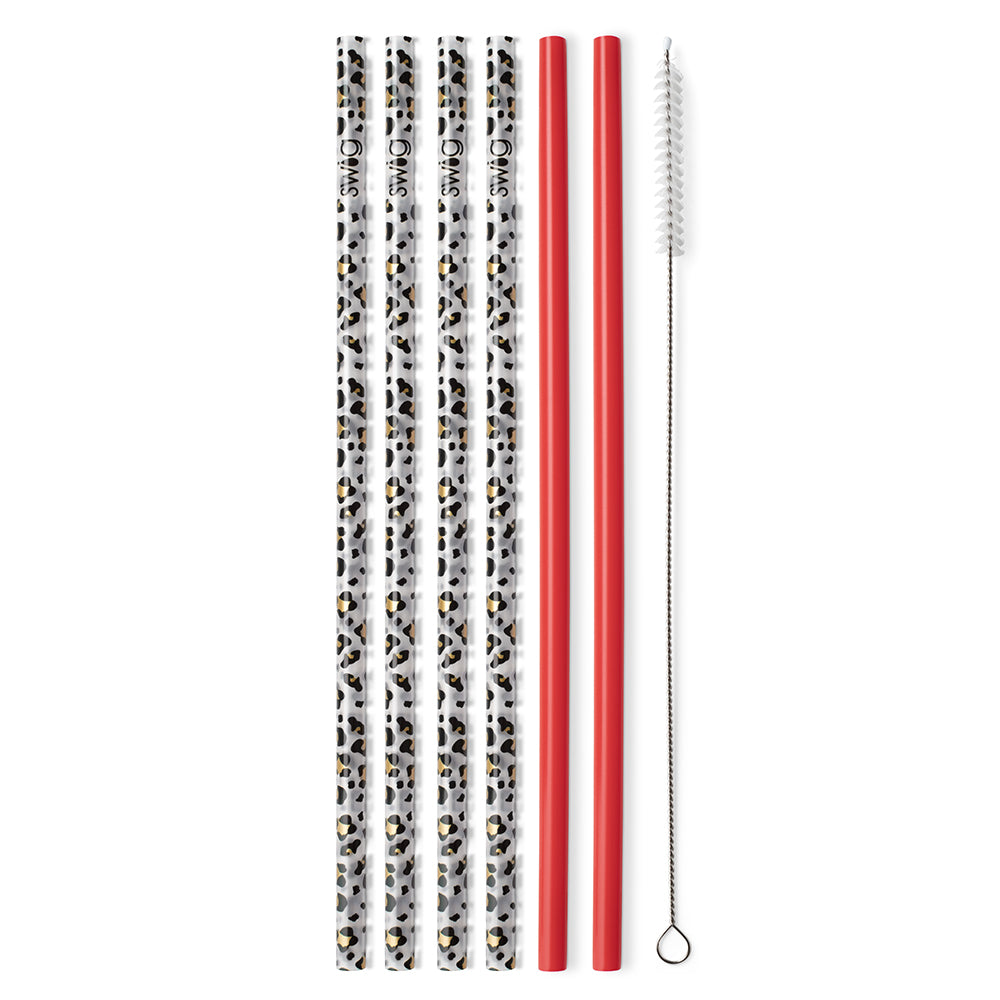 Gold Leopard + Red Reusable Straw Set