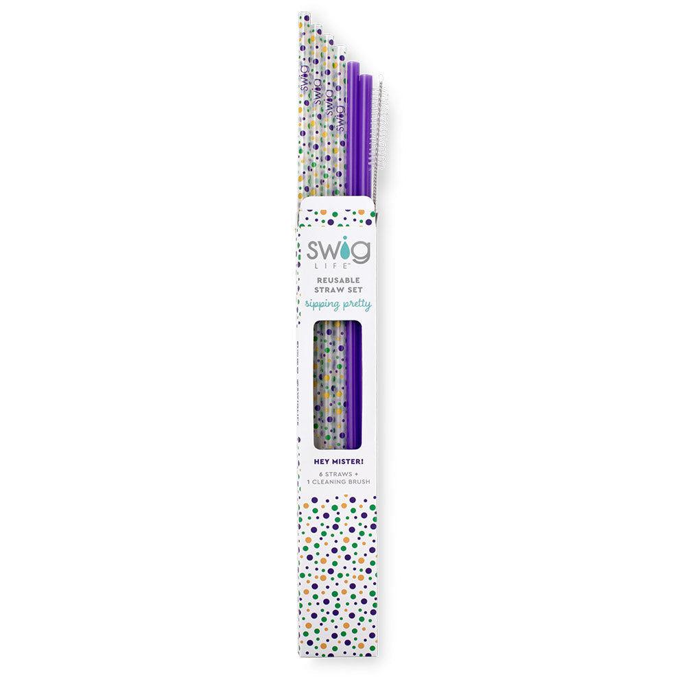 Swig Life Hey Mister + Purple Reusable Straw Set inside packaging
