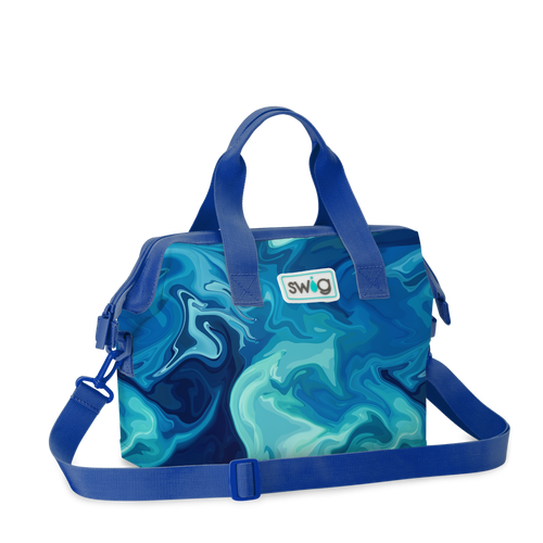 Swig Life Blue Lagoon Insulated Packi 12 Cooler with zip enclosure, top handle, and shoulder strap