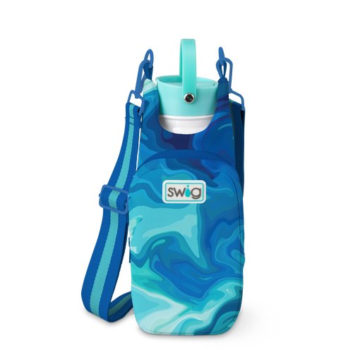Swig Life Blue Lagoon Insulated Neoprene Water Bottle Sling with over the shoulder strap