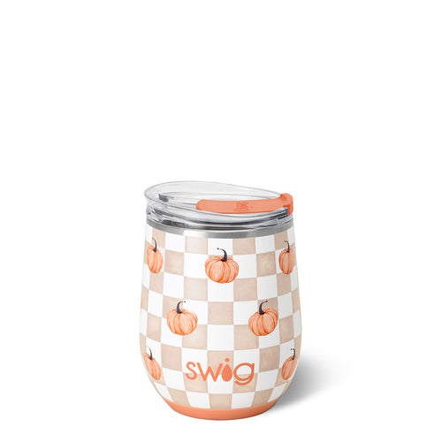 Pumpkin Check Stemless Wine 12oz