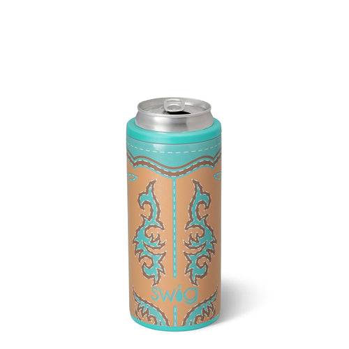 Boot Scootin' Turquoise Skinny Can Cooler 12oz