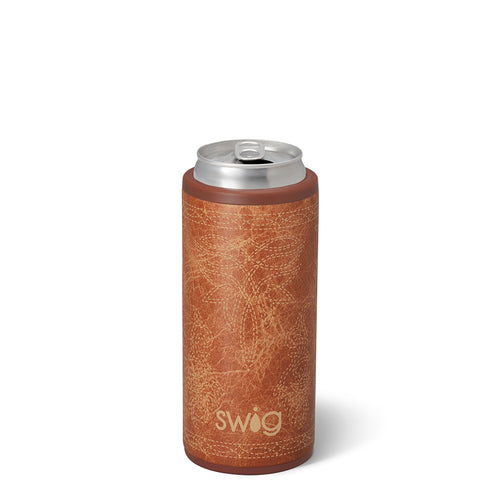 Saddle Stitch Cognac Skinny Can Cooler 12oz