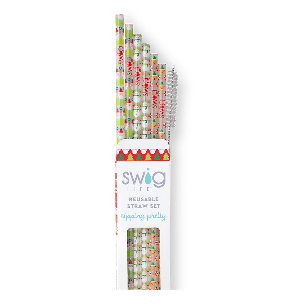 Swig Life Christmas Crew Reusable Straw Set with six straws and cleaning brush - Swig Life