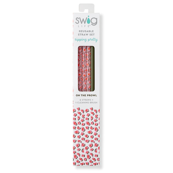 Swig Life On the Prowl + Olive Reusable Straw Set inside packaging