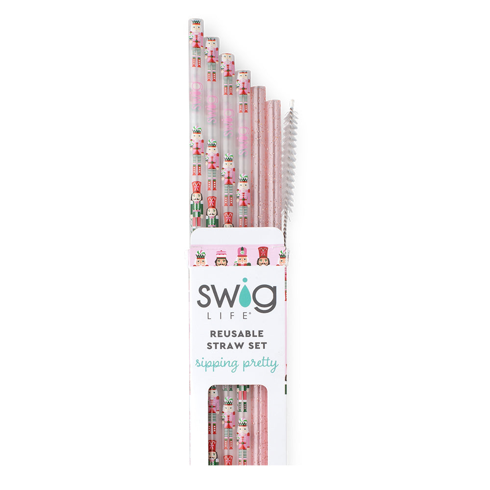Sugar Plum Soldiers + Light Pink Glitter Reusable Straw Set - Swig Life