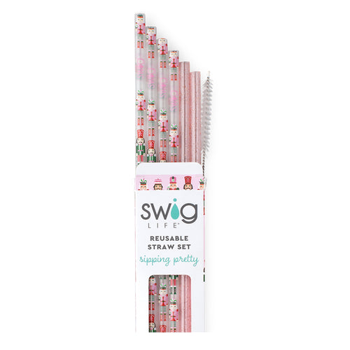 Sugar Plum Soldiers + Light Pink Glitter Reusable Straw Set