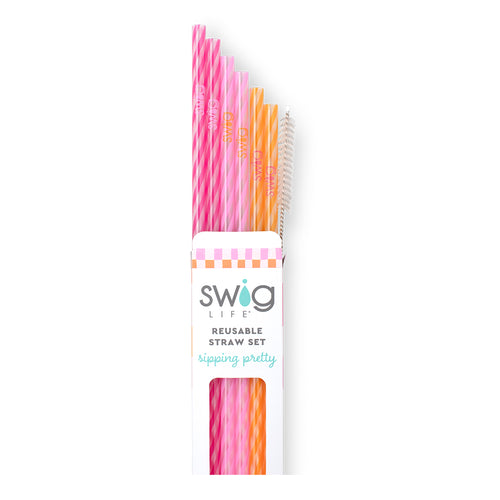 Sherbet Stripe Reusable Straw Set - Swig Life 