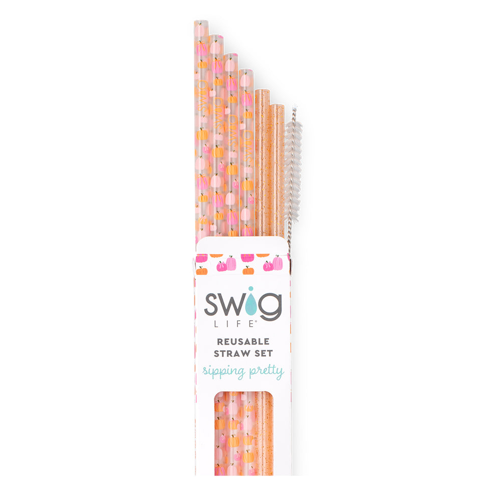 Pumpkins and Bows Reusable Straw Set - Swig Life